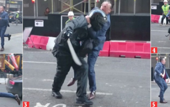 Pics: Incredible moment man in suit takes on thief with a machete on London street